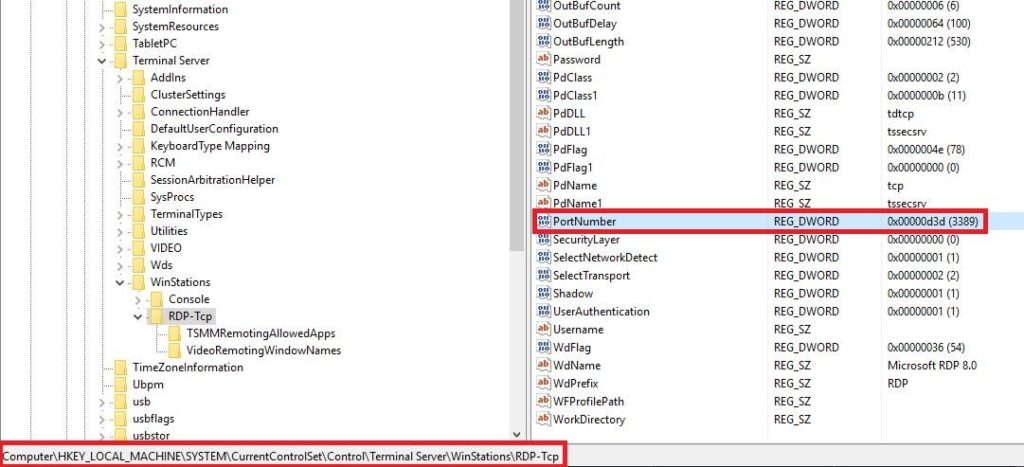 remote desktop port ändern registry