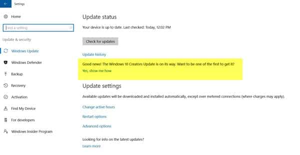 windows creators update Benachrichtigung deaktivieren