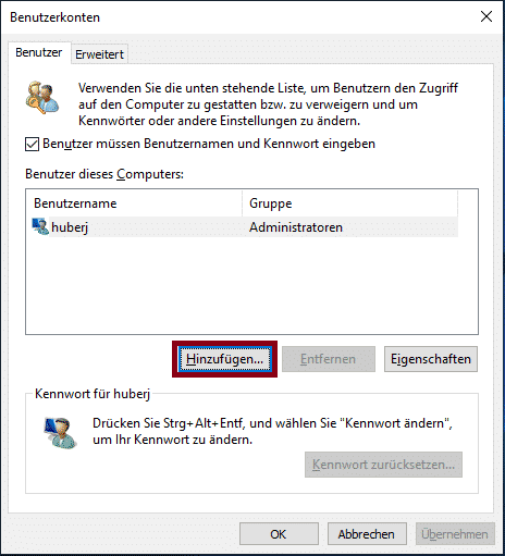 Windows Benutzer hinzufügen Windows 10 control userpasswords2