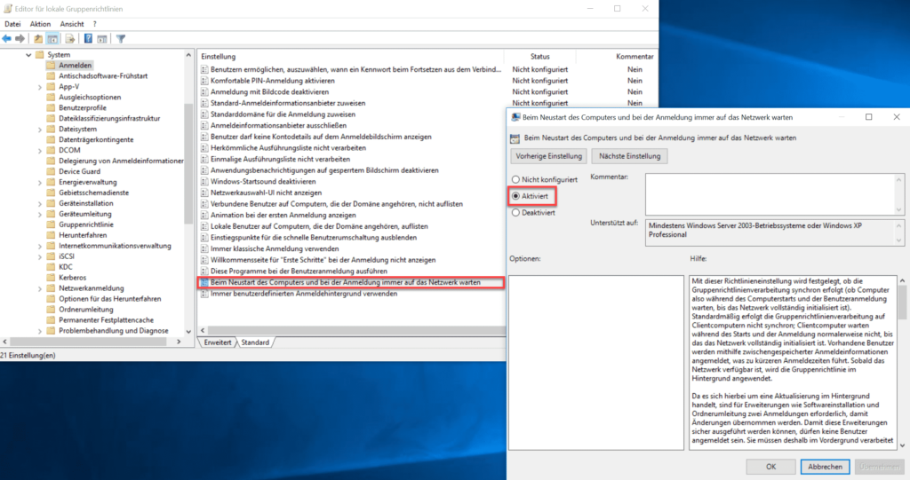 auf netzwerk warten gruppenrichtlinie gpo