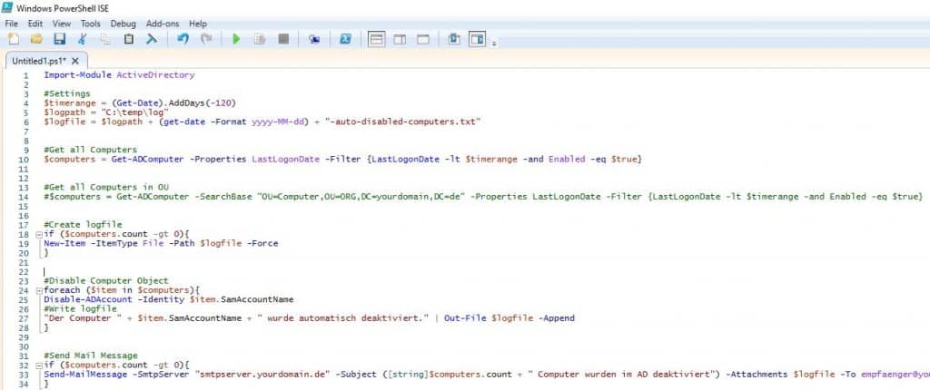Computer automatisch deaktivieren AD PowerShell