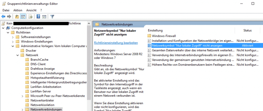 Kein Internetzugriff Symbol Gruppenrichtlinie GPO