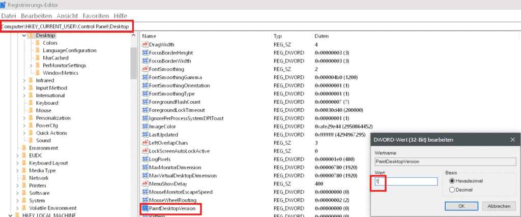 Windows Version auf Desktop anzeigen Registry