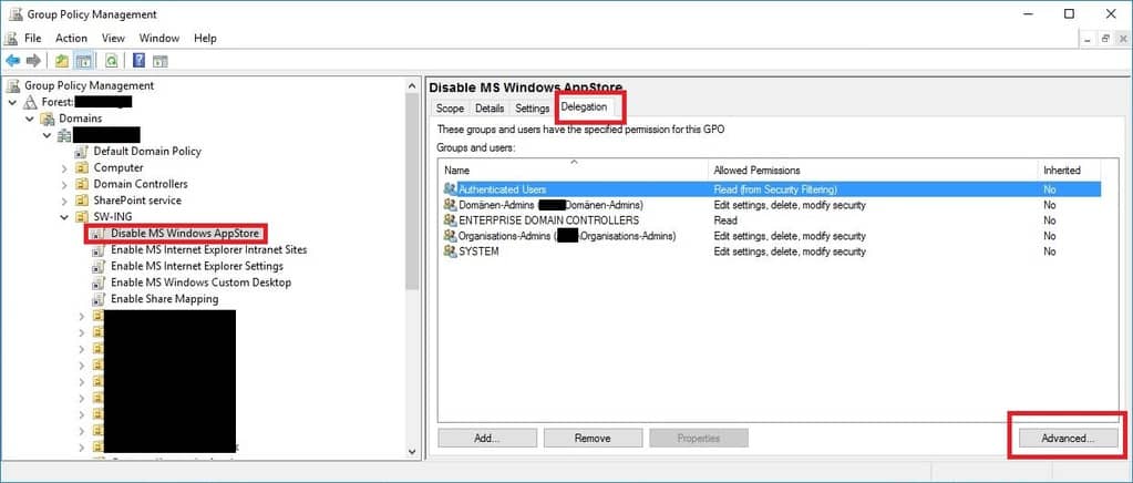 Gruppenrichtlinie nicht anwenden Delegierung GPO