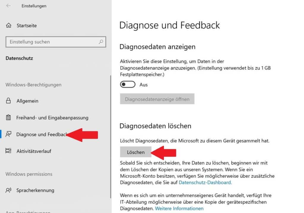 Windows 10 Diagnosedaten löschen