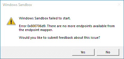 Windows Sandbox Fehler Error 0x800706d9