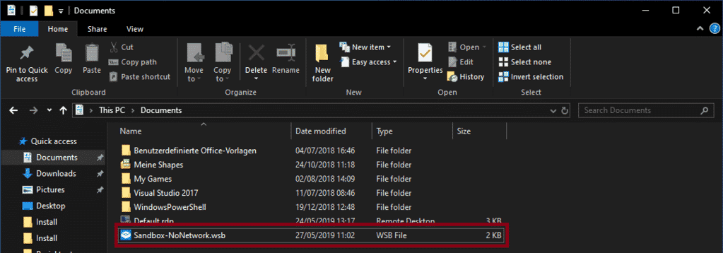 Windows Sandbox Config Datei speichern wsb