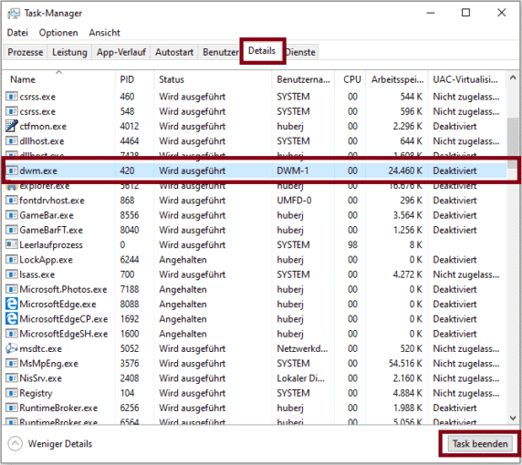 Desktop Window Manager deaktivieren / dwm.exe