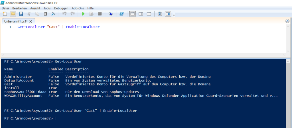 lokalen Benutzer aktivieren mit Enable-LocalUser PowerShell