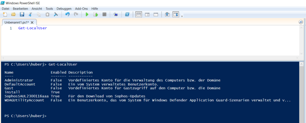 Get-LocalUser PowerShell lokale Benutzer auflisten auslesen