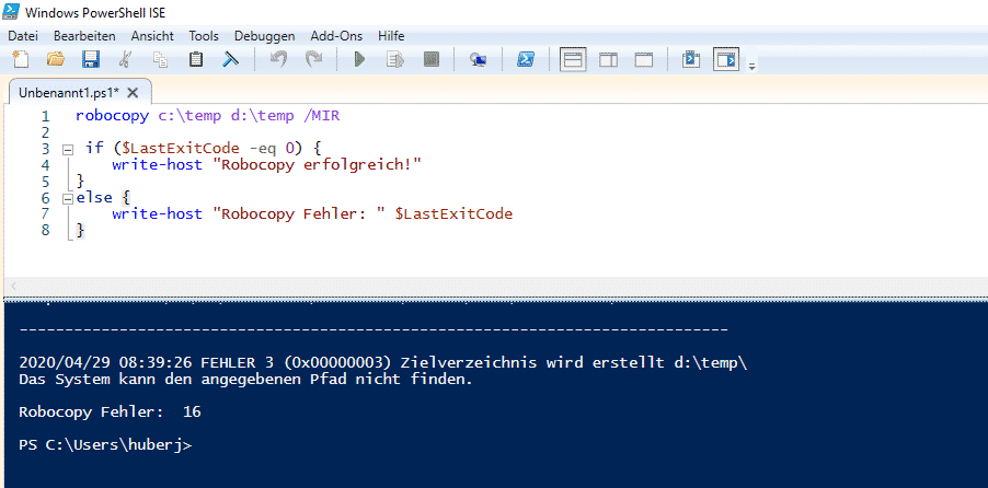 Robocopy Exit Code Return Code in PowerShell Script