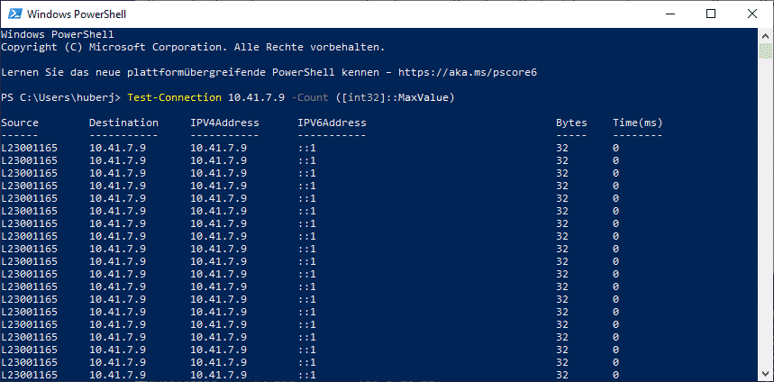 Dauer-Ping nicht endend mit PowerShell