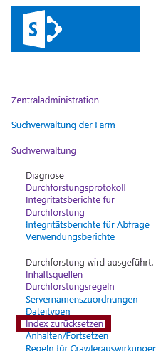 Sharepoint Suche Index zurücksetzen