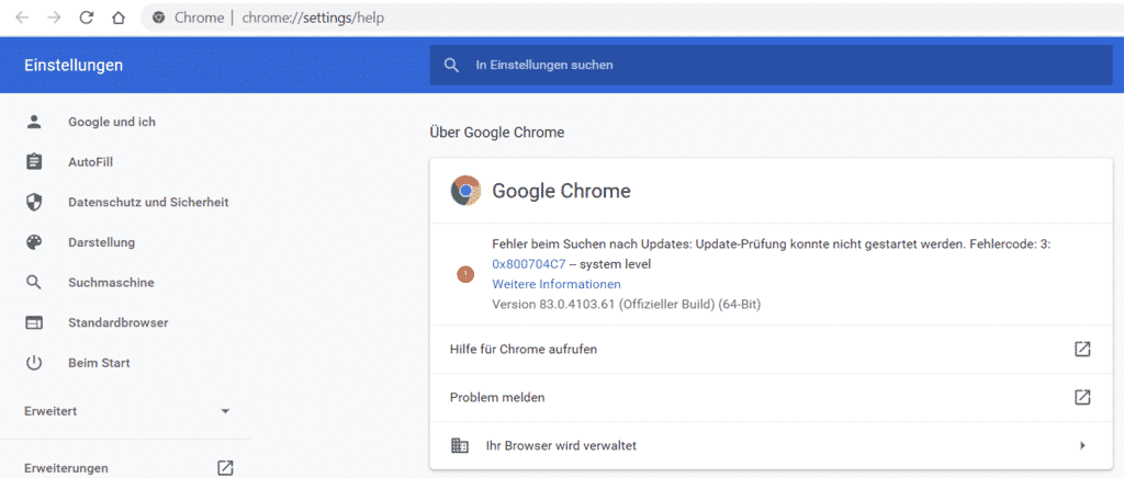 Chrome Update Fehler 3