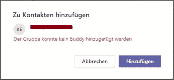 Der Gruppe konnte kein Buddy hinzugefügt werden - Teams Fehler