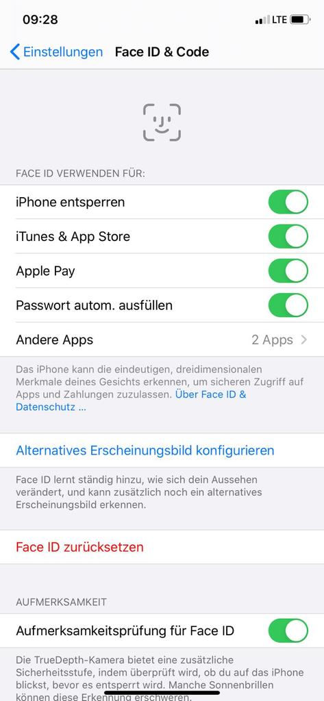 Face ID mit Maske (Gesichtserkennung)