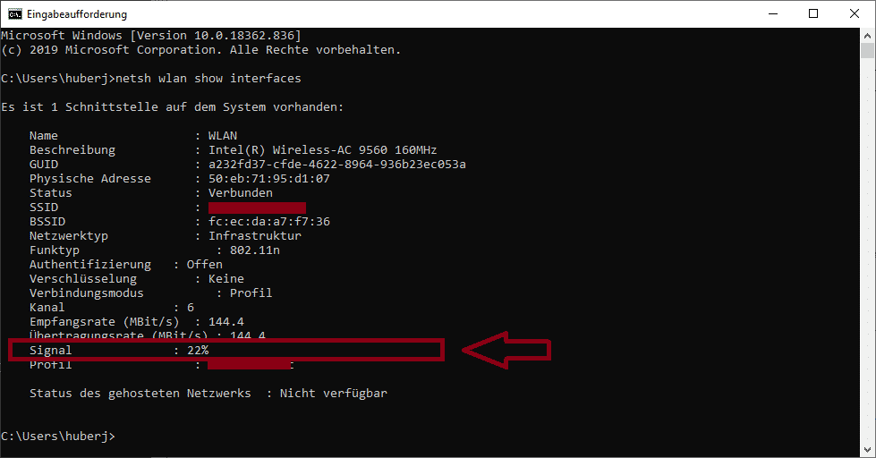 WLAN Signal in Prozent mit CMD unter Windows