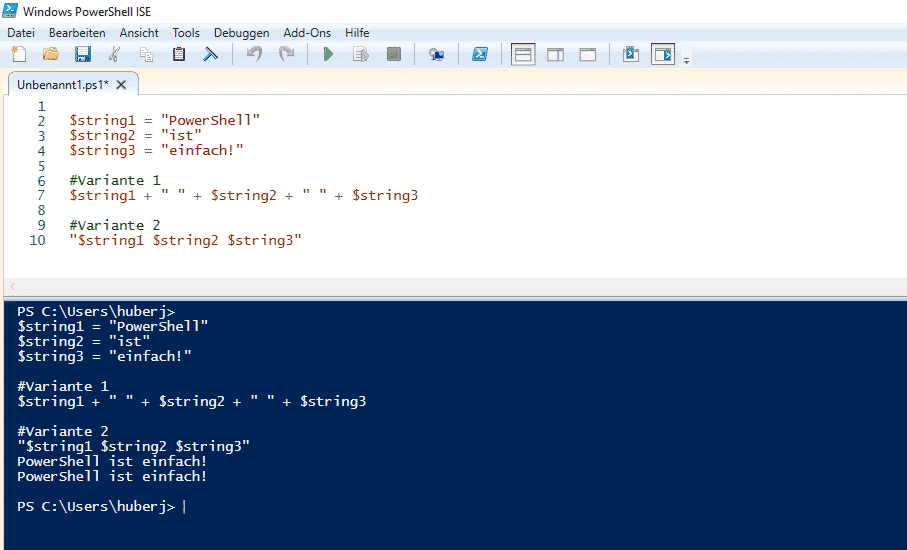 Text addieren zusammenfügen PowerShell