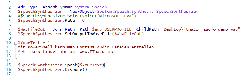 Text zu Audio mit PowerShell und Cortana