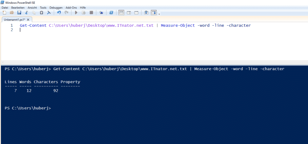 Inhalt Textdatei Measure-Object Powershell