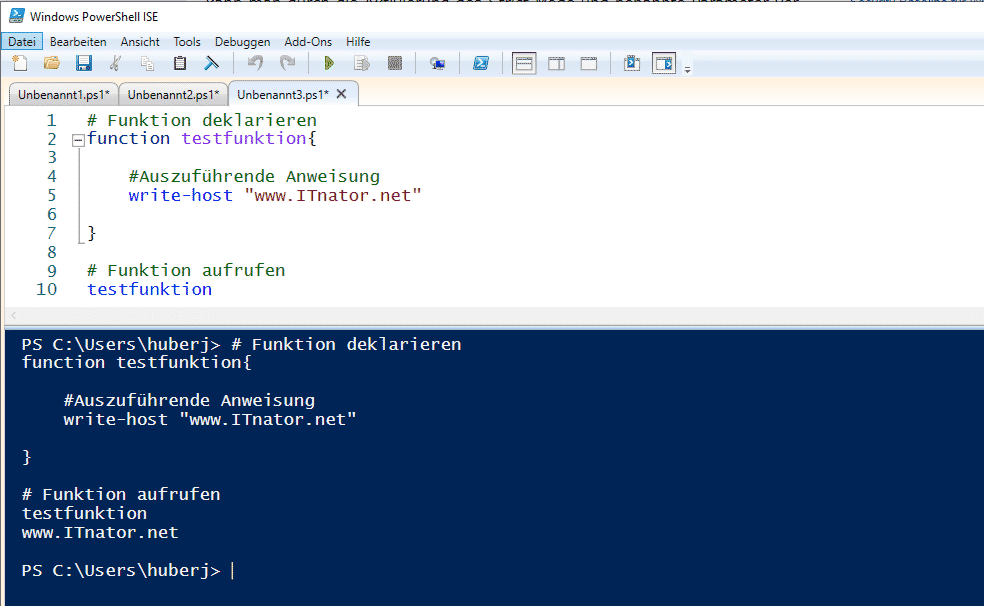 Funktion aufrufen in PowerShell Script