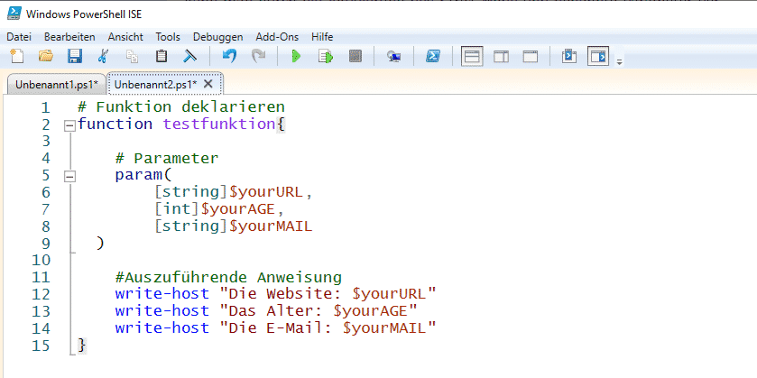 PowerShell Funktion erstellen mit Parameter