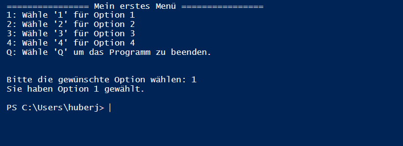 Auswahl-Menü in PowerShell