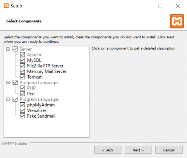 XAMPP Komponenten Installation