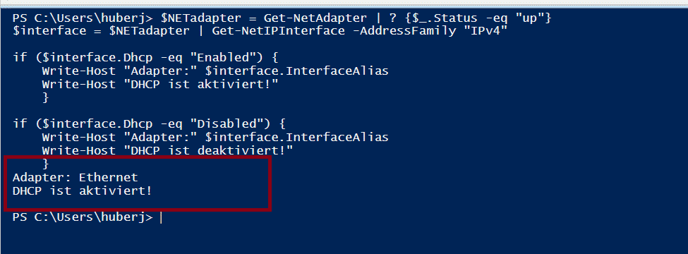 DHCP Status Netzwerk-Adapter  powershell