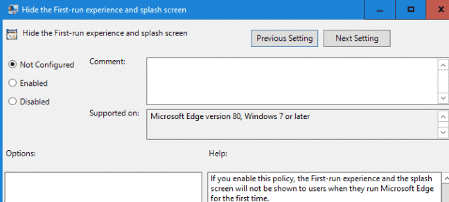 Edge GPO Hide the First-run experience and splash screen