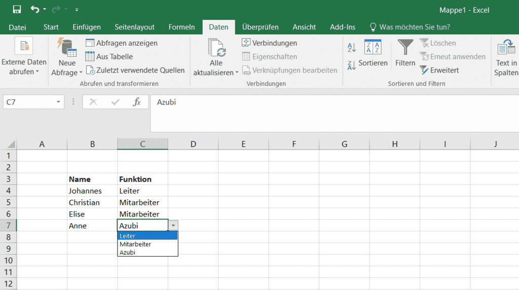 Excel Auswahlliste