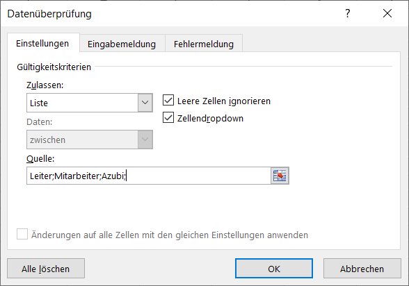 Excel Datenüberprüfung Liste