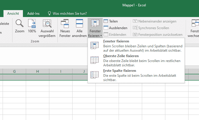 Excel Fenster fixieren Zeile Spalte