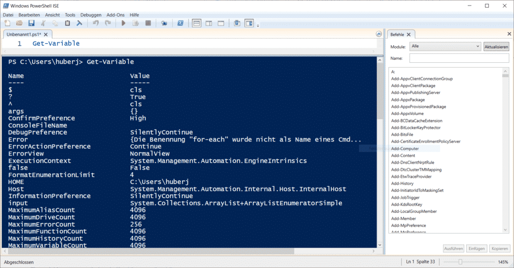 Get-Variable PowerShell