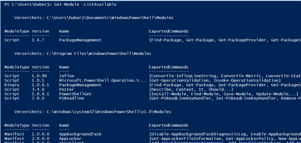 Get-Module -ListAvailable verfügbare