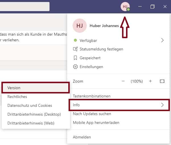 Teams Version anzeigen Windows App