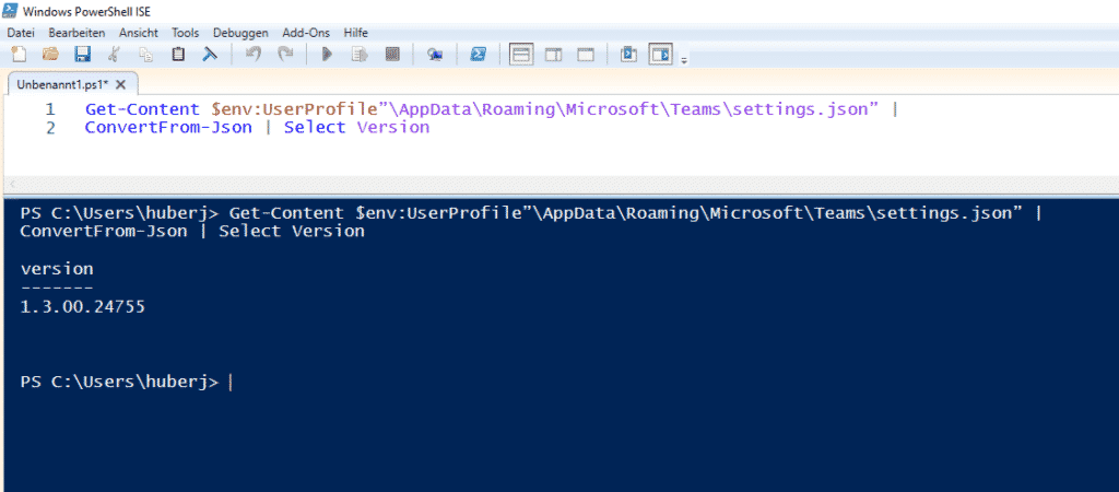 PowerShell Teams Version auslesen