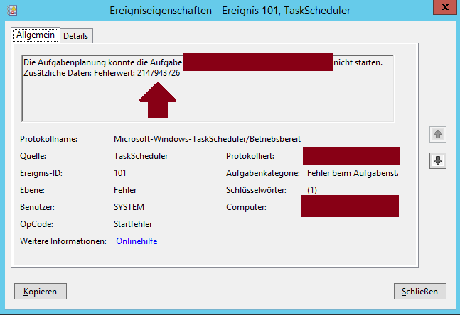 Aufgabenplanung Fehler 2147943730