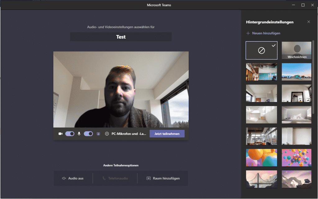 Teams Hintergrund ändern vor einer Besprechung