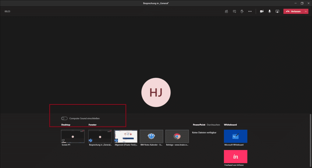 Teams Computer Sound einschließen Systemaudio