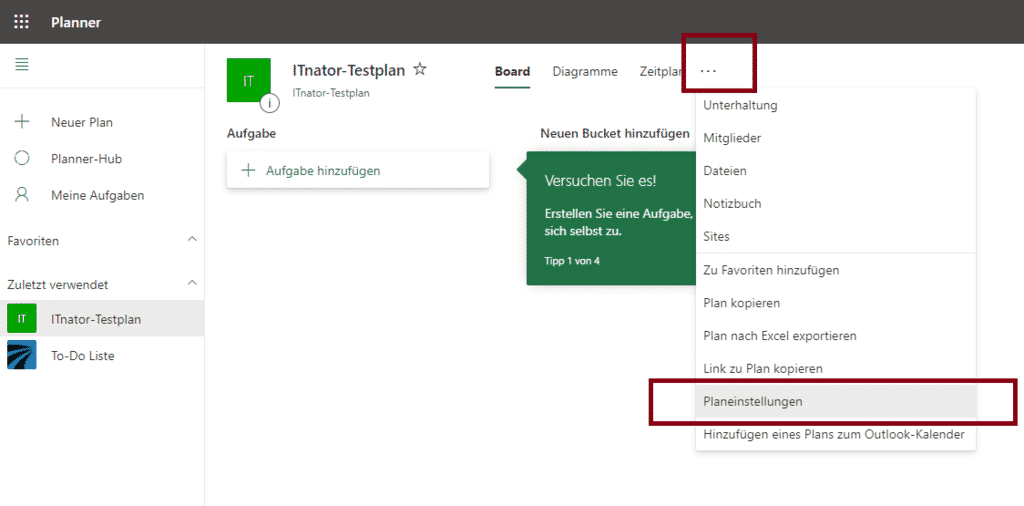 Planeinstellungen Planner