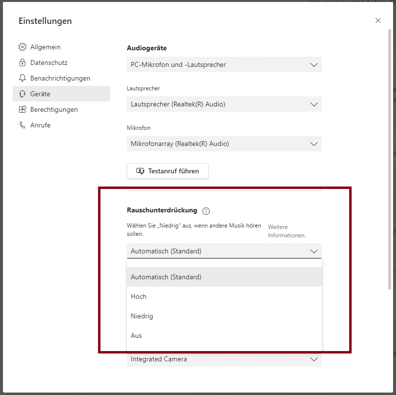 Rauschunterdrückung in Microsoft Teams