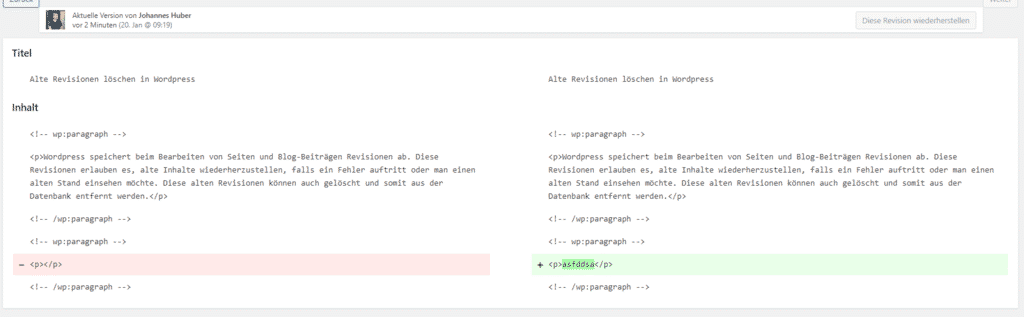 Alte Revisionen in WordPress