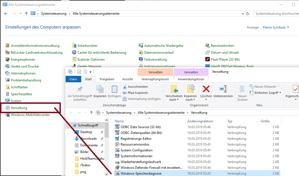 Windows-Speicherdiagnose Verwaltung