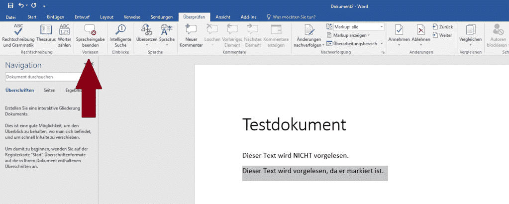 Vorlesen lassen in Word