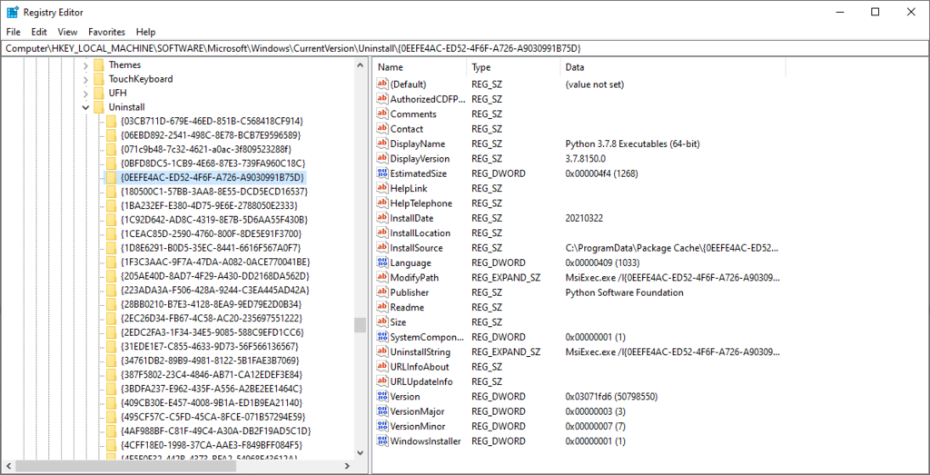 Installierte Programme Registry