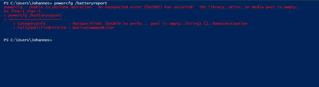 powercfg batteryreport error fehler