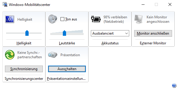 Präsenationsmodus aktiviert Mobilitätscenter