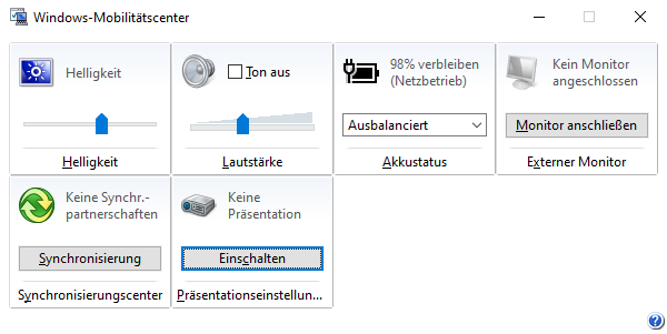 Präsentation Windows-Mobilitätscenter