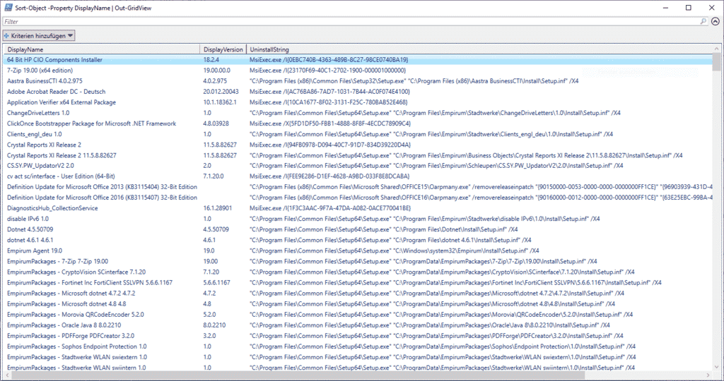 Software Inventarisierung Liste PowerShell